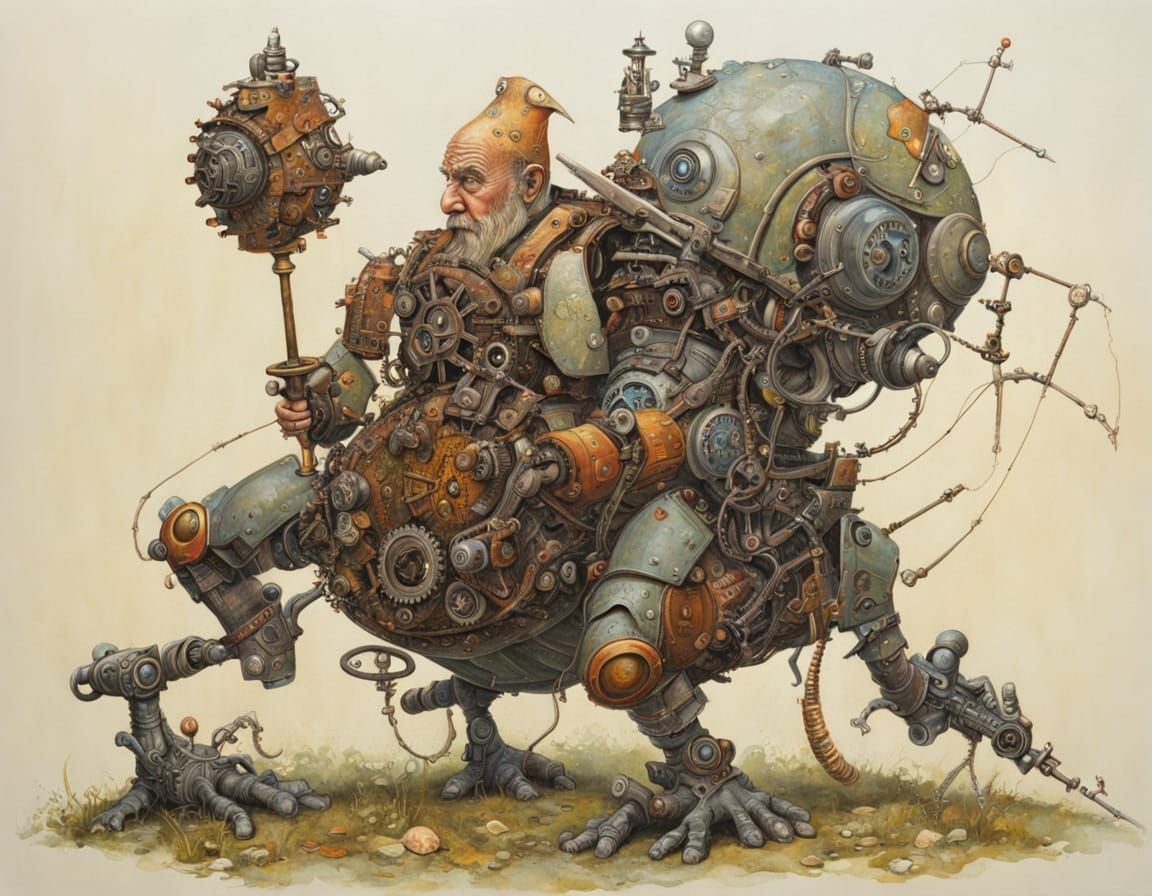 Steampunk Gnome with Exoskeleton in Acrylic Style