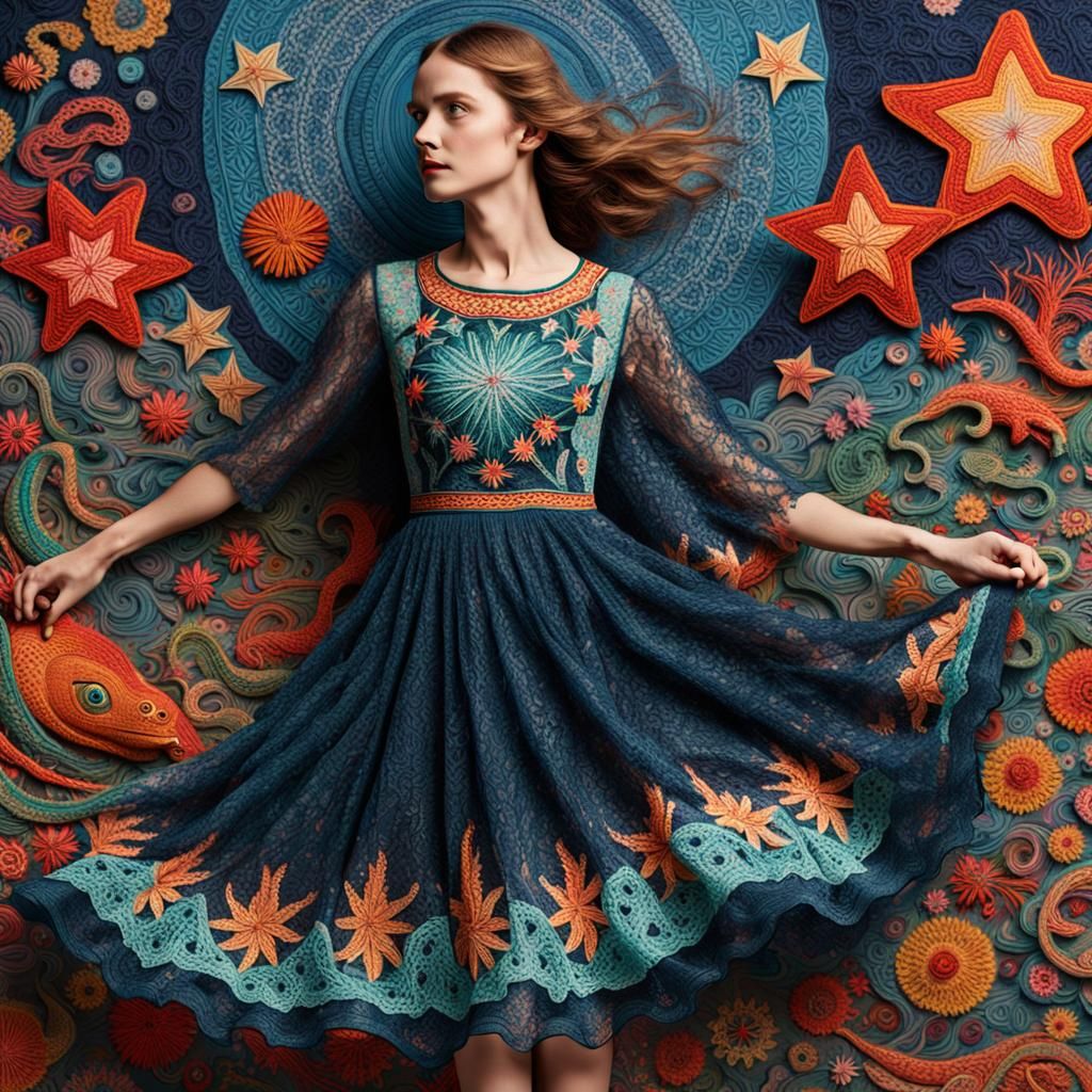 Ethereal Woman in Embroidered Lace Dress