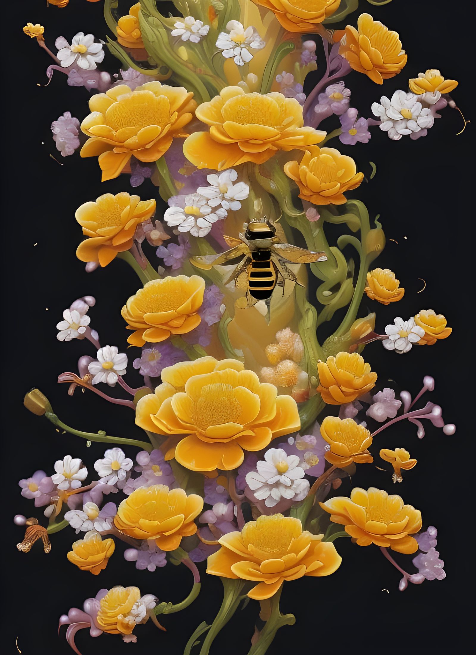 Honey Flowers and Bees in Anime Style