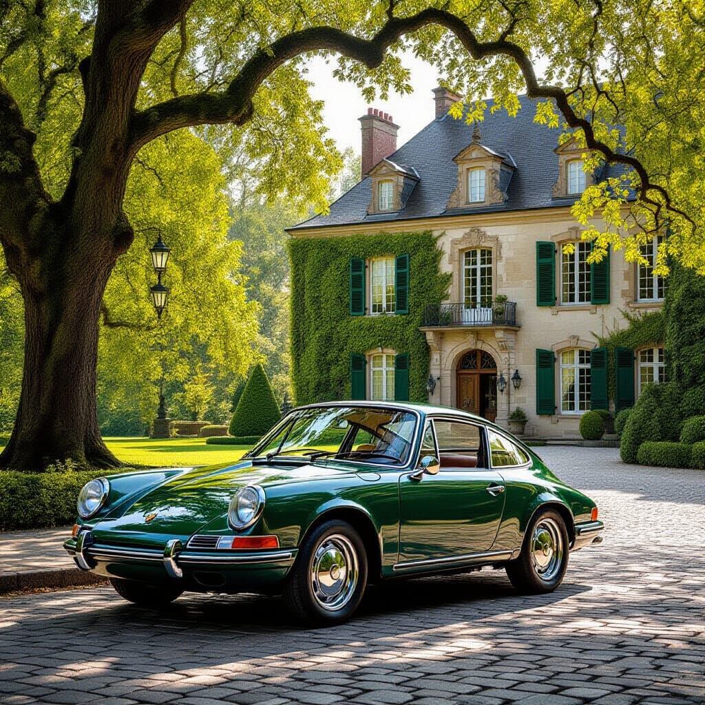 Vintage Emerald Porsche at Ivy-Covered Chateau