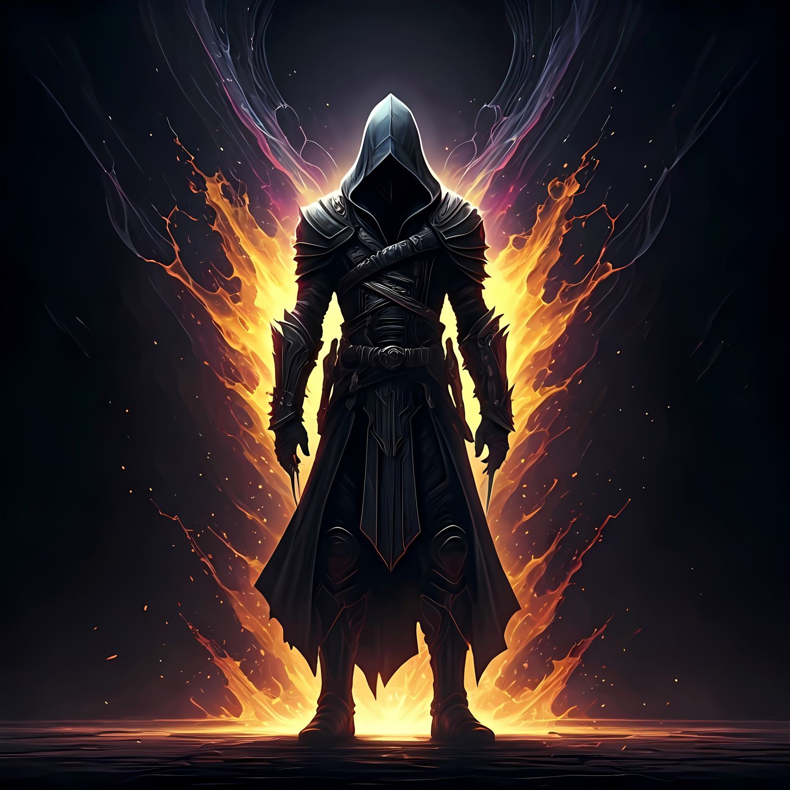 Surreal Assassin Masterpiece in Deep Black and Vibrant Colou...