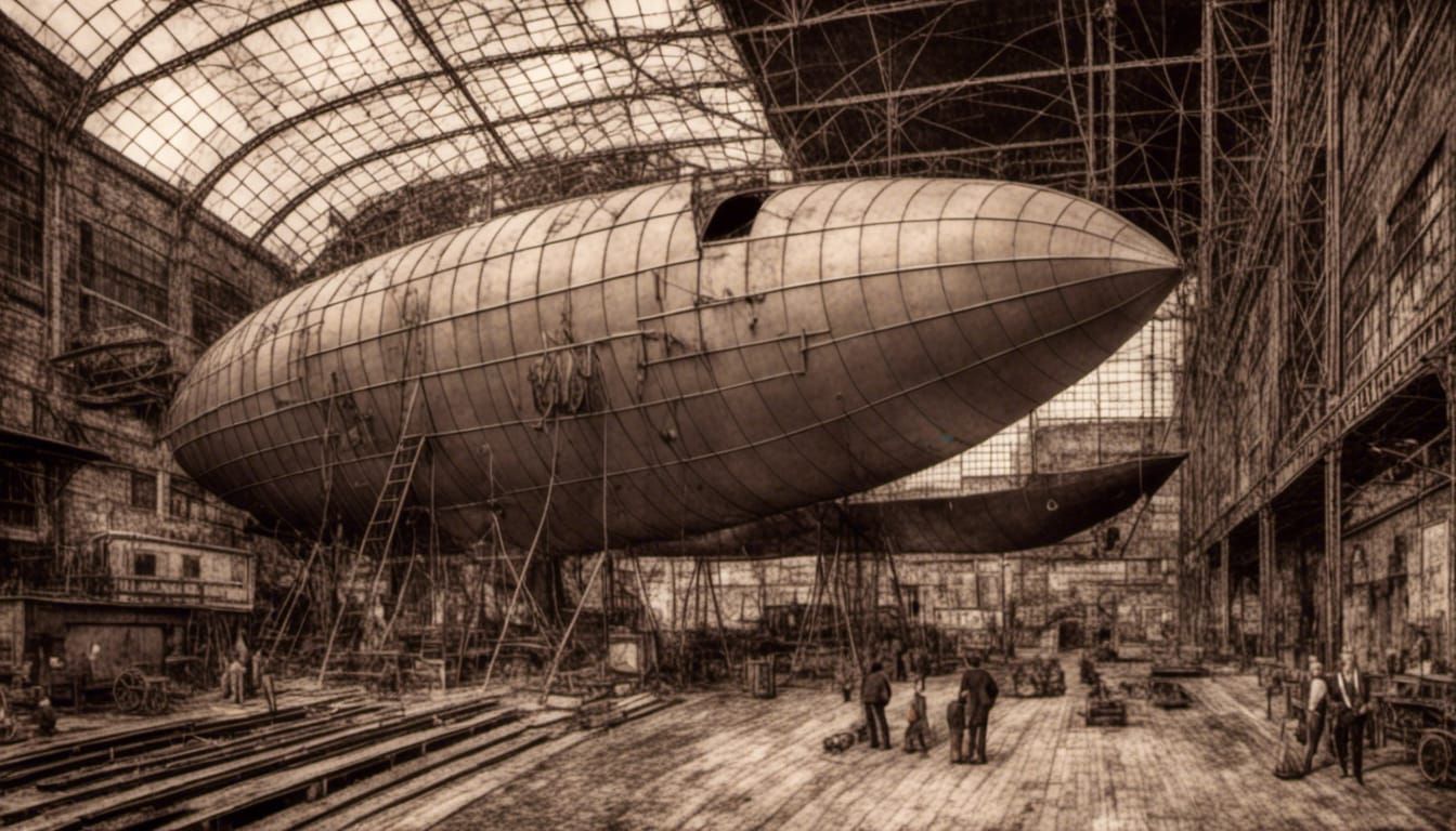 Steampunk Airship Construction in Shipbuilding Factory