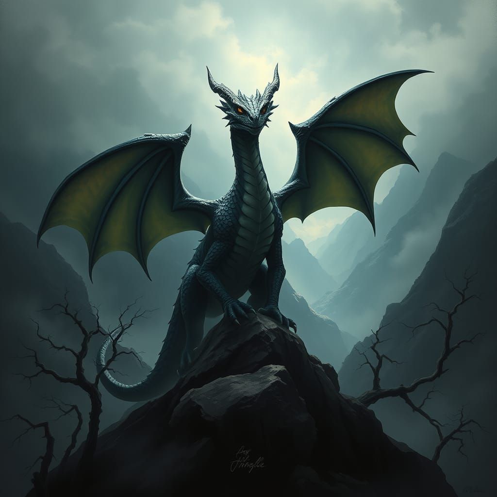 Majestic Dragon Silhouette in Romantic Landscape