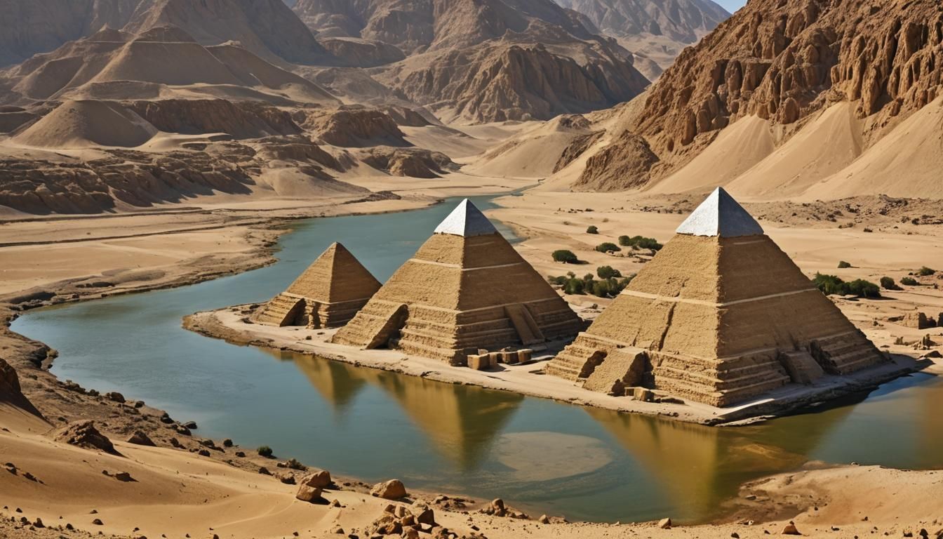 El Lahoun Pyramid with Gold and Silver Texture