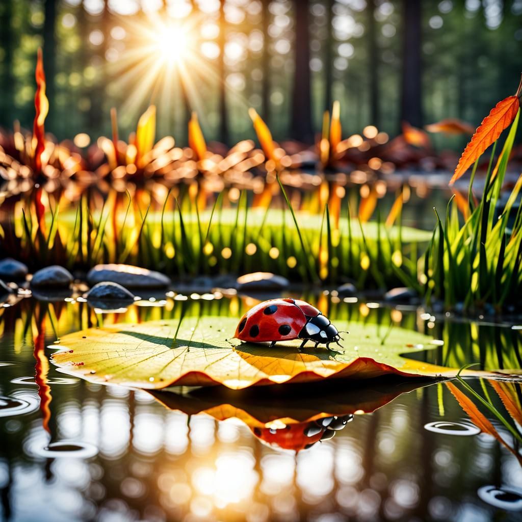 Refractive Autumn Forest Landscape with Water Reflections