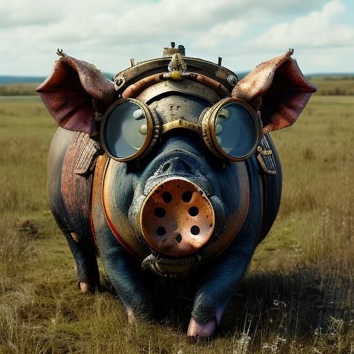 Steampunk Pig Rooting for Truffles in Wildlife Art