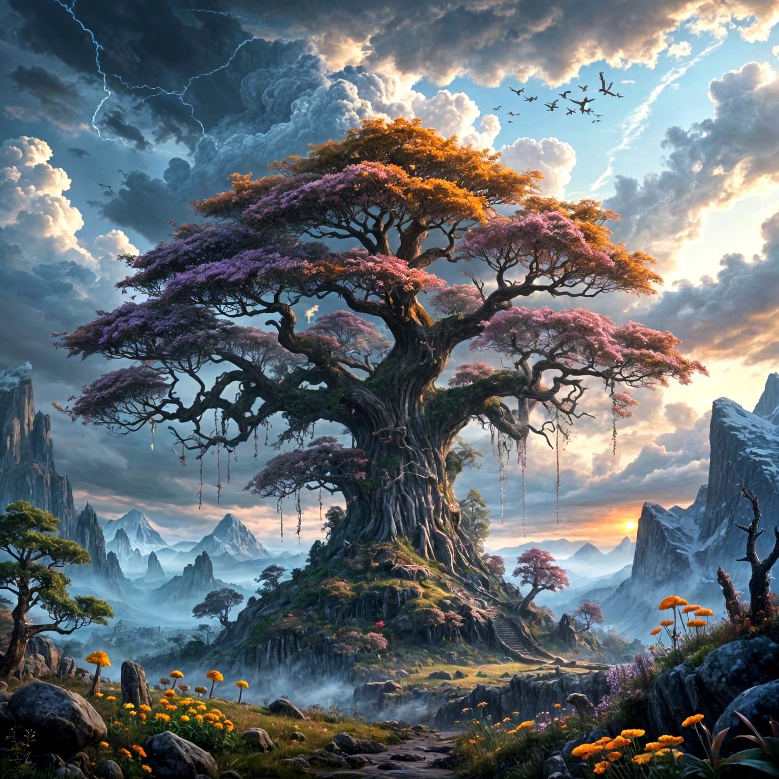Titan Tree of Life at Sunset: Fantasy Landscape