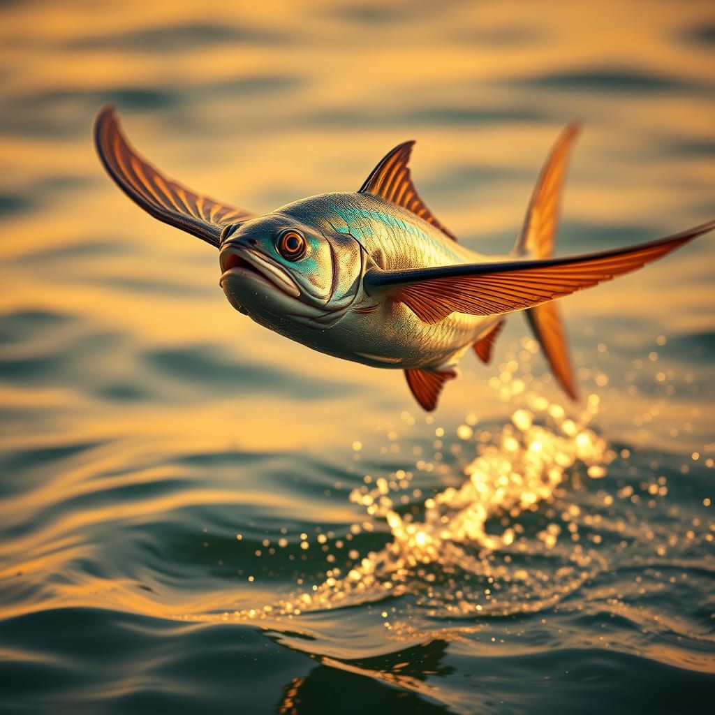 Majestic Flying Fish Leaps Out of Crystal Clear Water
