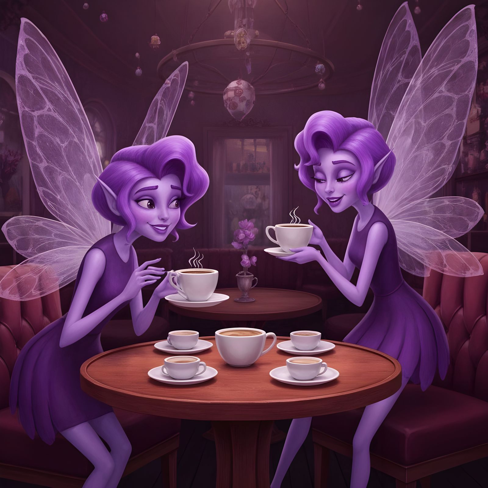Fairies Gossiping Over Coffee