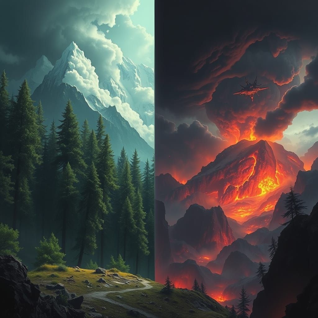 Divided World: Heaven and Hell Collide in a Tapestry of Ligh...