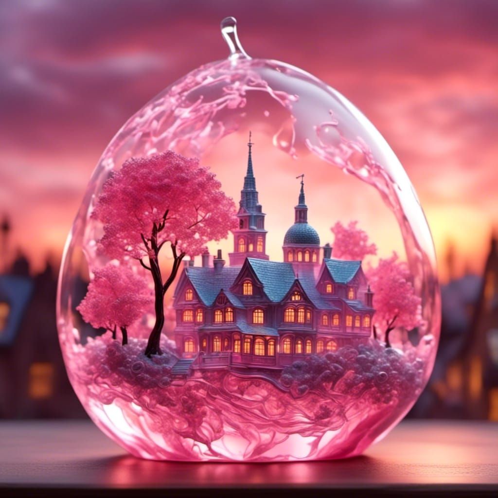 Pink Village Sunset Inside Translucent Pear