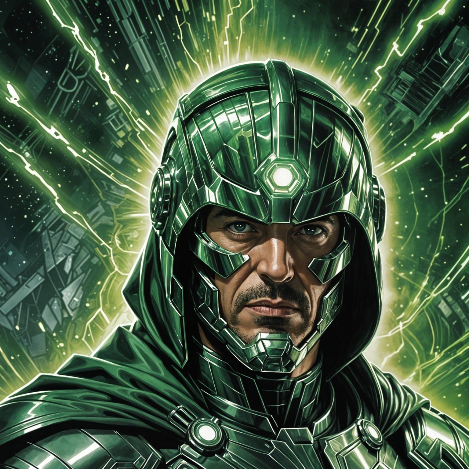Doctor Doom Comic Art with Green Lighting