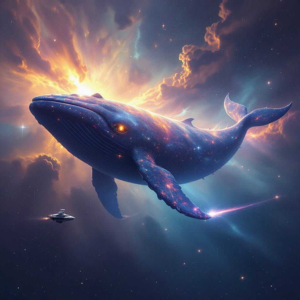 Celestial Whale Swimming Through Galaxies in Cosmic Wonder