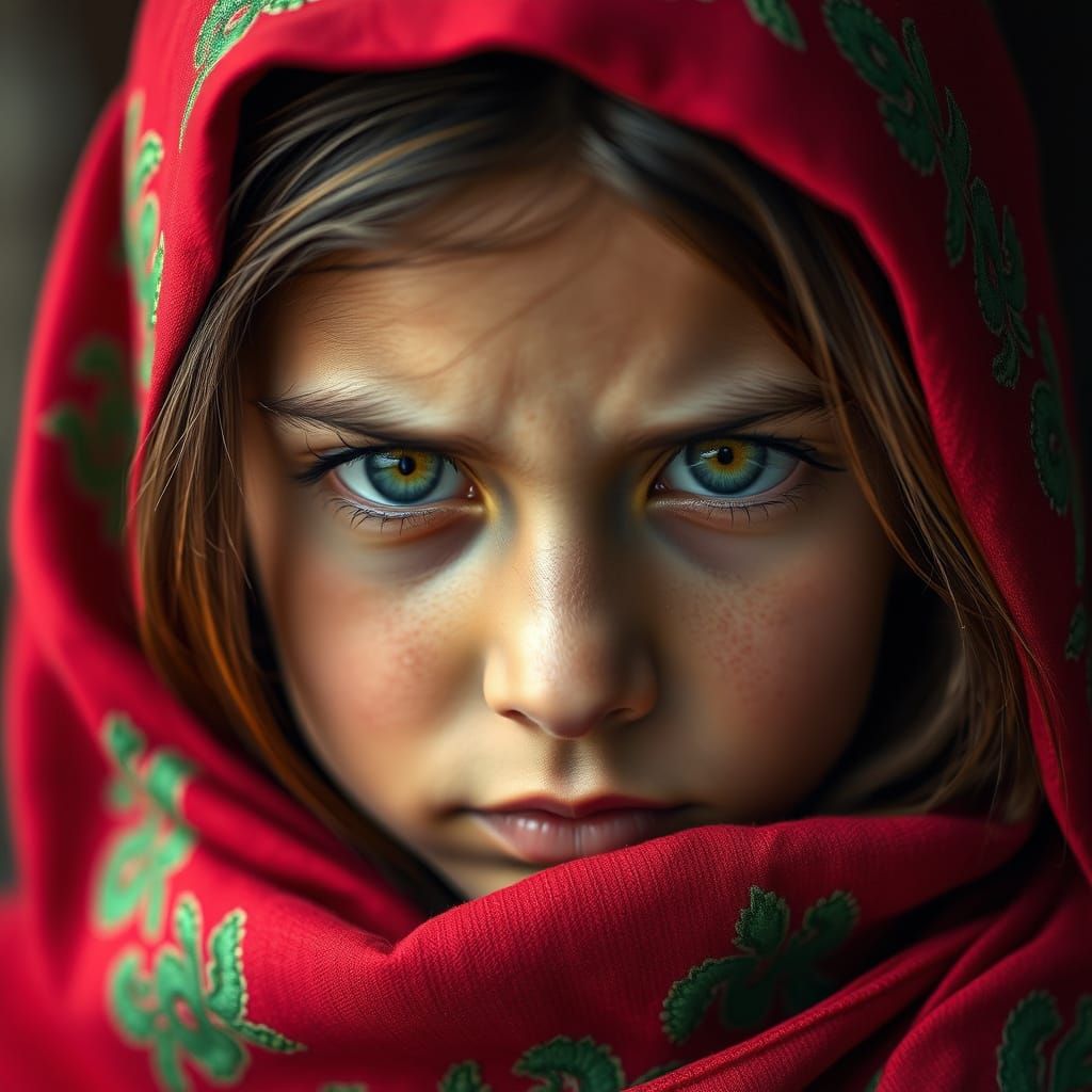 Resolute Afghan Girl with Piercing Emerald Eyes