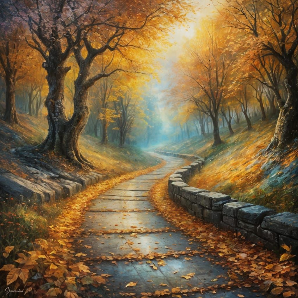 Pastel Autumn Path in Surreal Style
