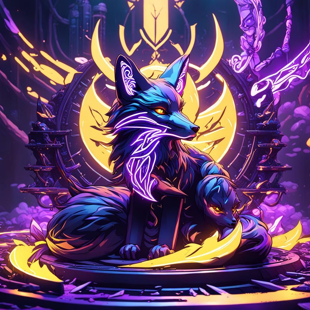 Neon Fox Dark Magic in Hyperdetailed Fantasy Art