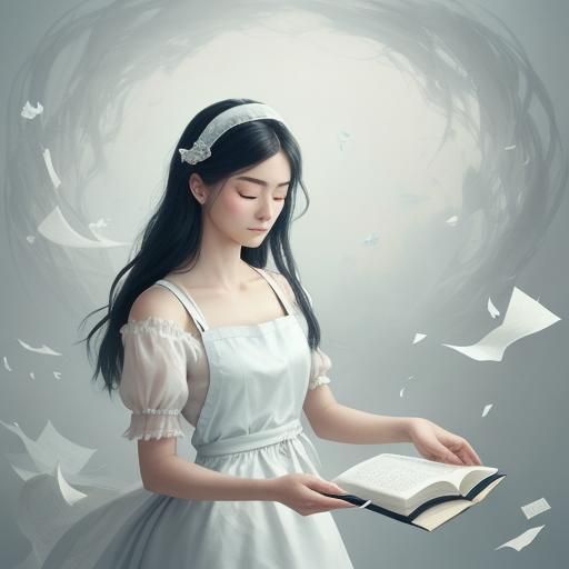Dreamlike Surrealism: Woman Amidst Flying Papers