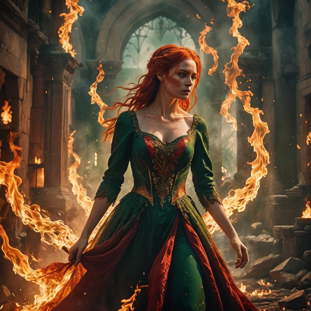 Fiery Portrait of a Girl in Fantasy Art Style