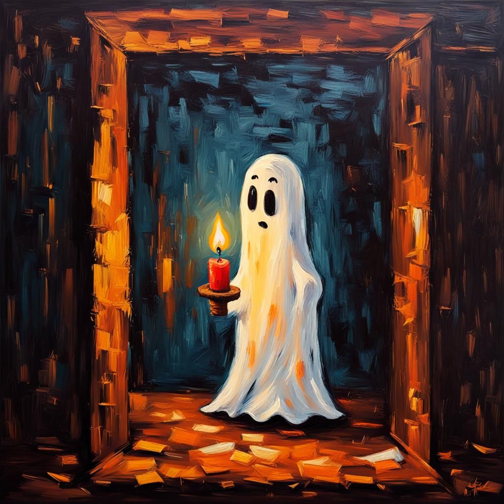 Ghost With Candle in Impasto Oil Painting Style