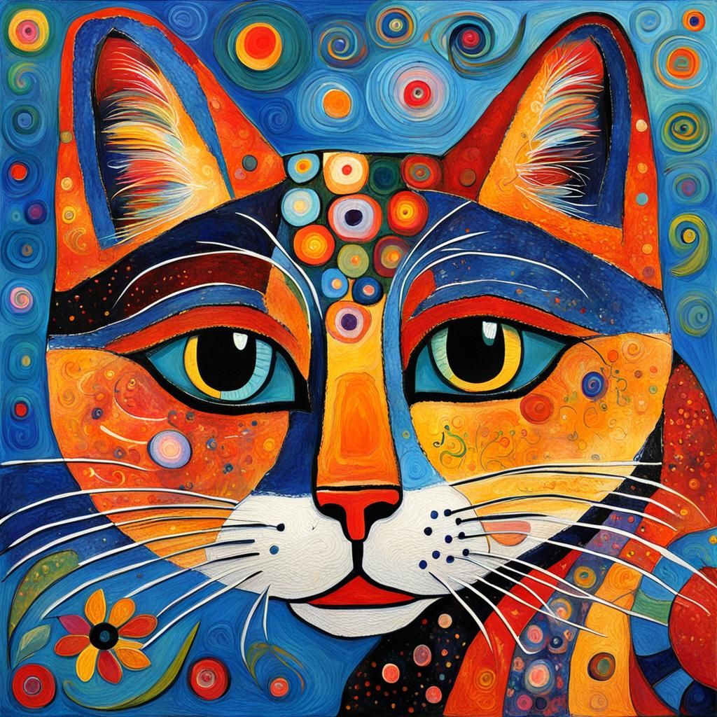 Abstract Folk Art Cat Face Inspired by Klimt