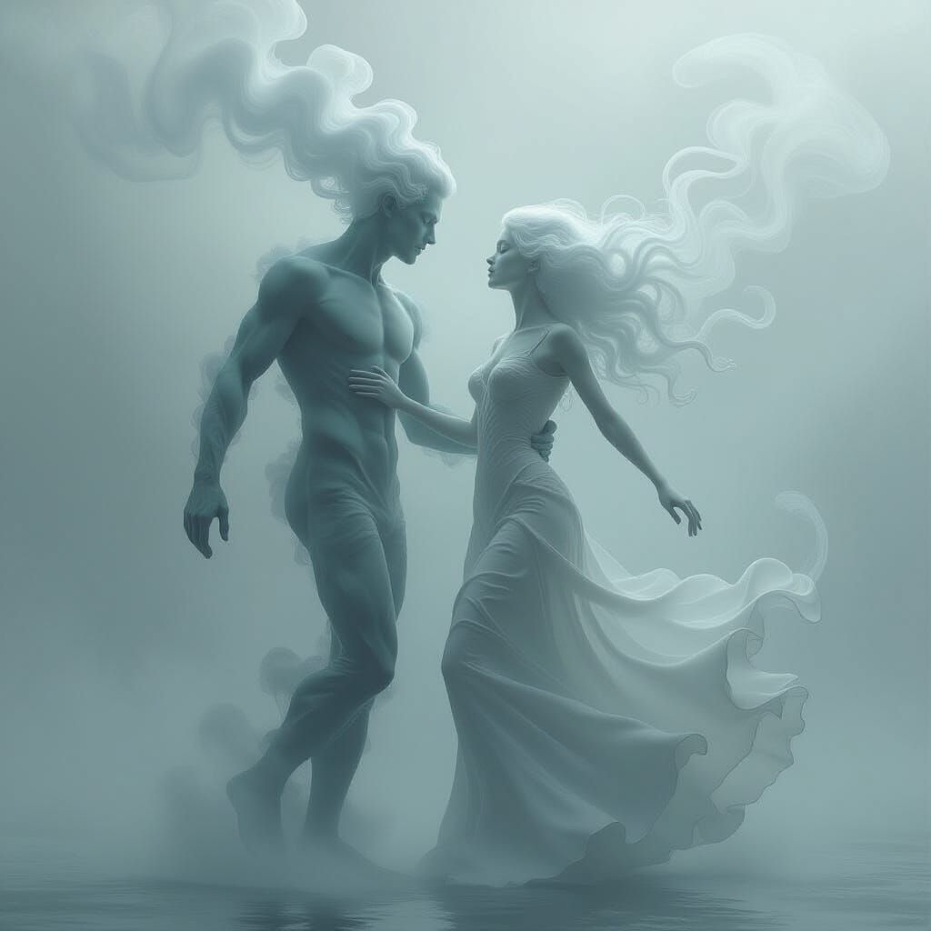 Ethereal Smoke Figures Dance in Dreamy Atmosphere