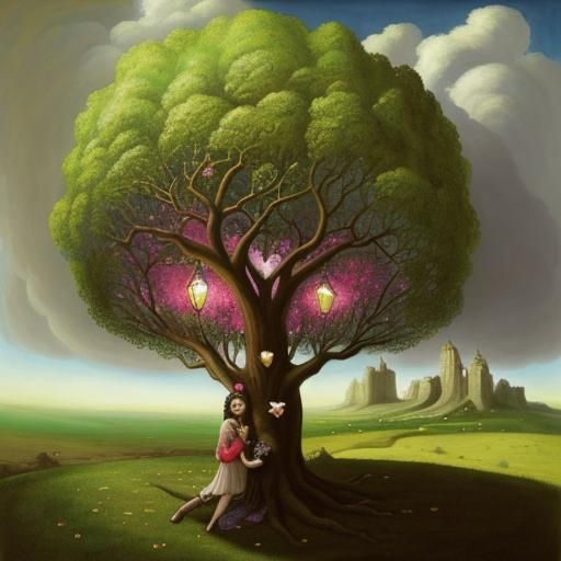 Heart on a Tree in Surrealist Style