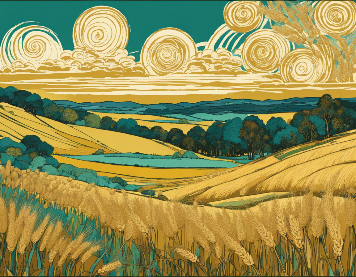 Surrealistic Harvest Landscape in Warm Earth Tones