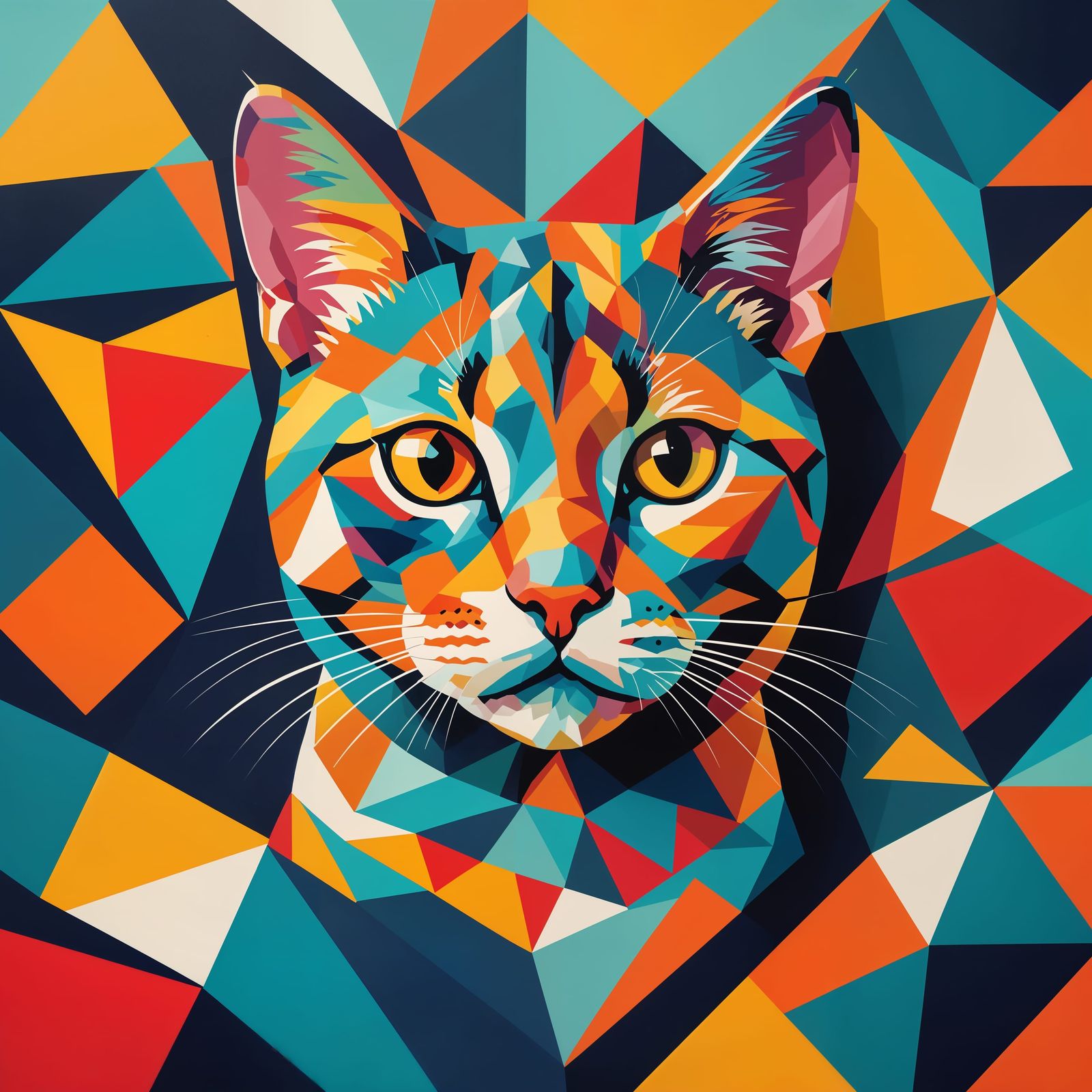 Vibrant Geometric Cat Abstract Art