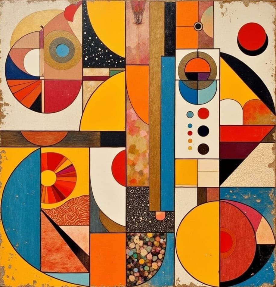 Vibrant Geometric Abstract Collage in Shabby Chic Style