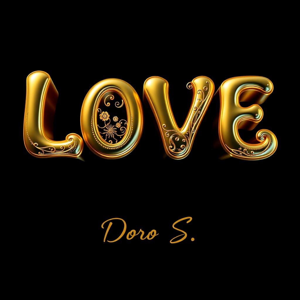 Golden 3D LOVE Typography in Op Art Style