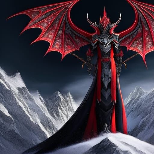 Hyperrealistic Crimson Dragon on Snowy Mountain Ledge