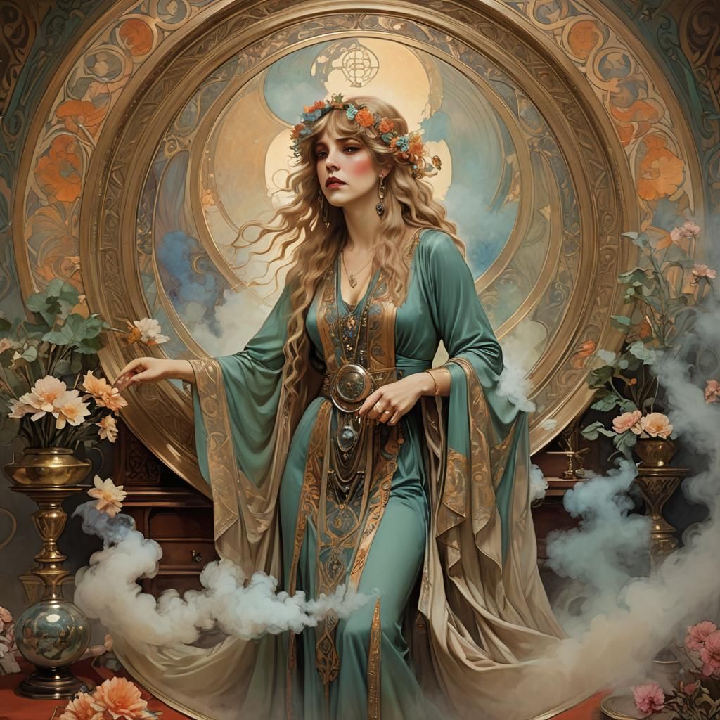 Stevie Nicks in 1920s Room as Alphonse Mucha Painting