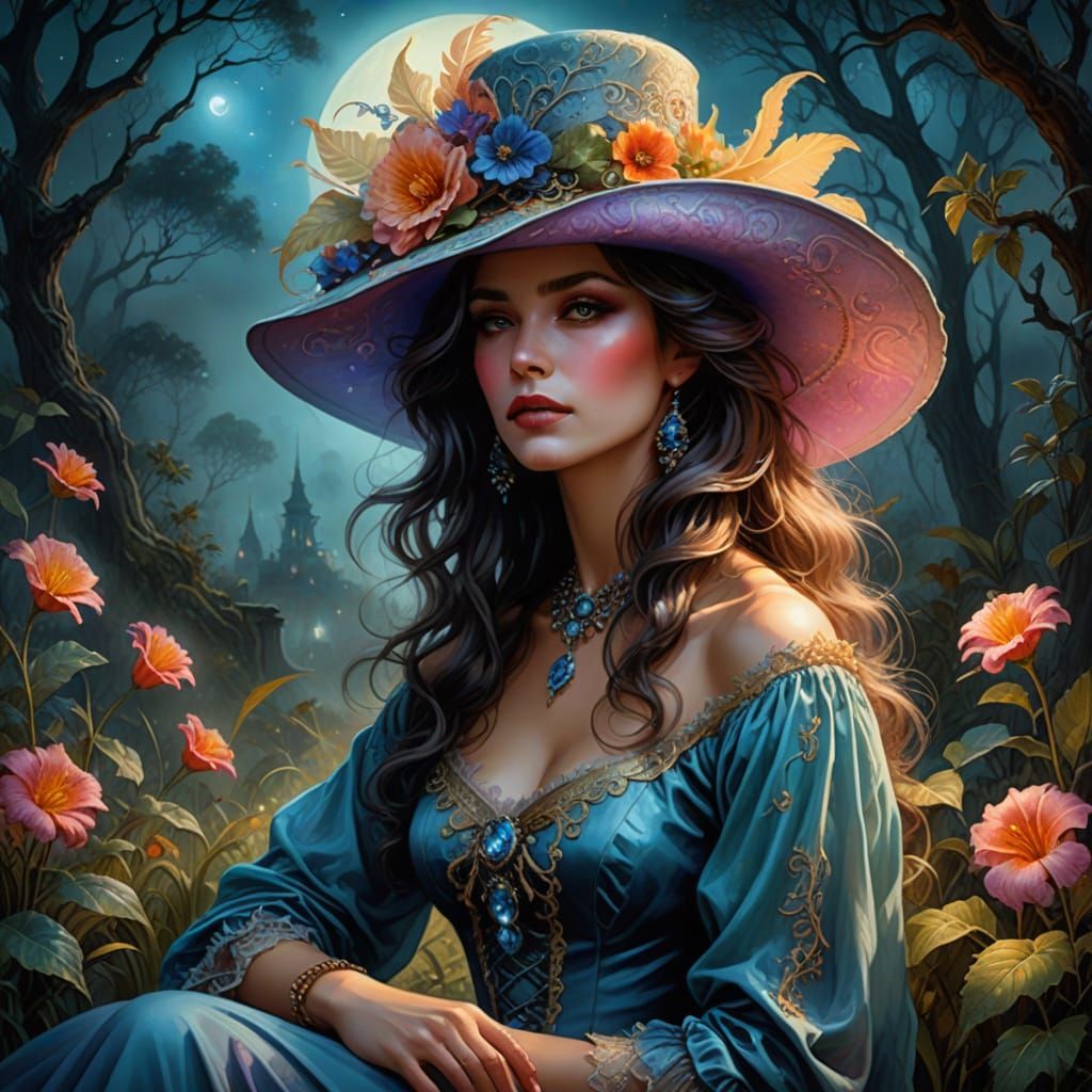 Ethereal Lady in Moonlit Garden - Hyper-Realistic Digital Pa...