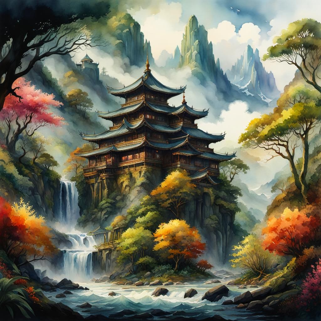 Watercolor Nature Scene: Detailed Digital Painting