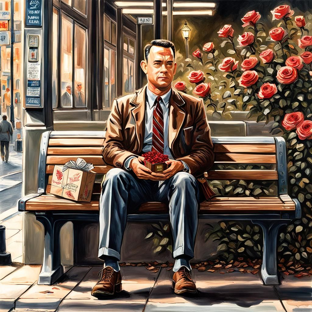 Forrest Gump at the Bus Stop, Hyperrealistic