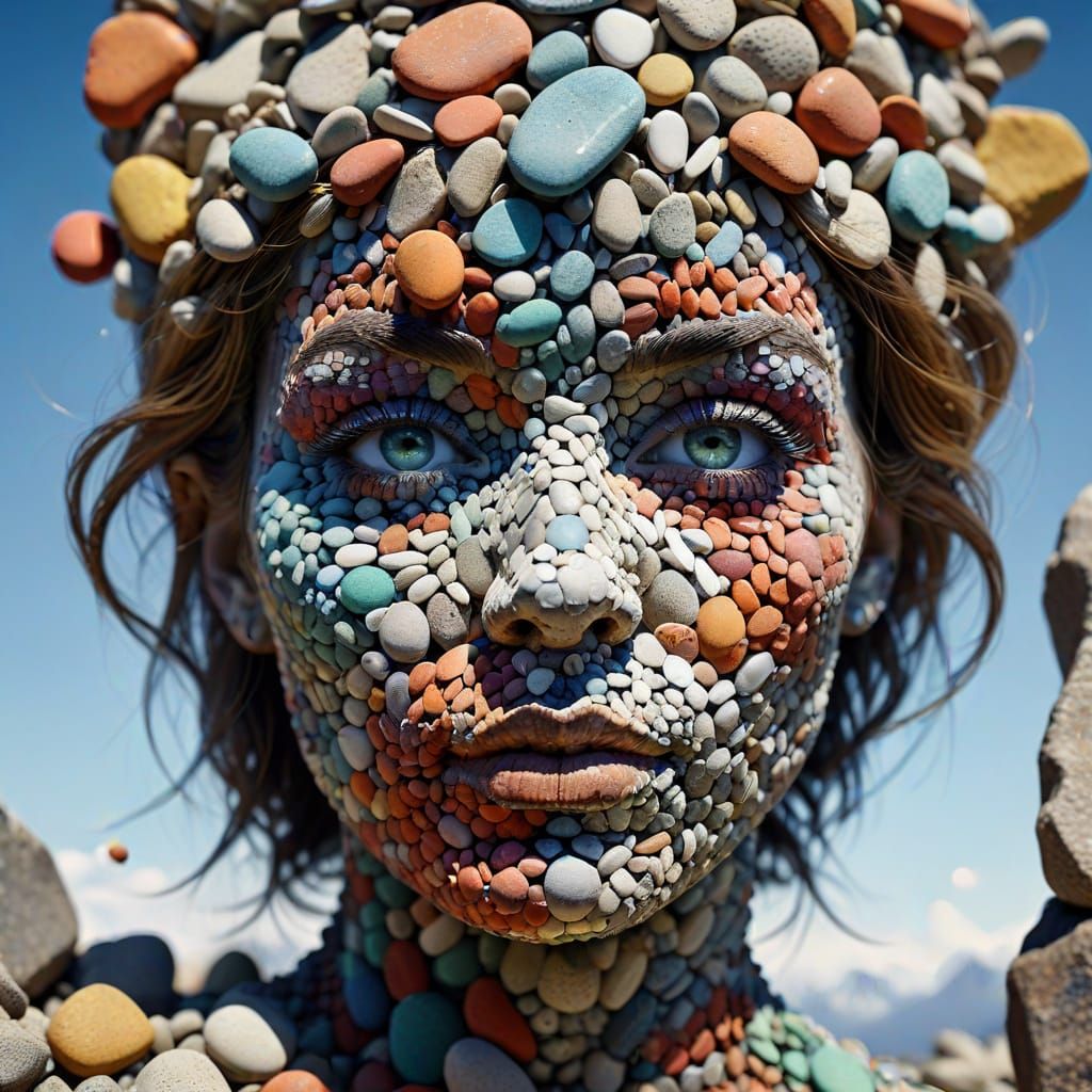 Abstract Woman's Pebble Face in Surreal Style