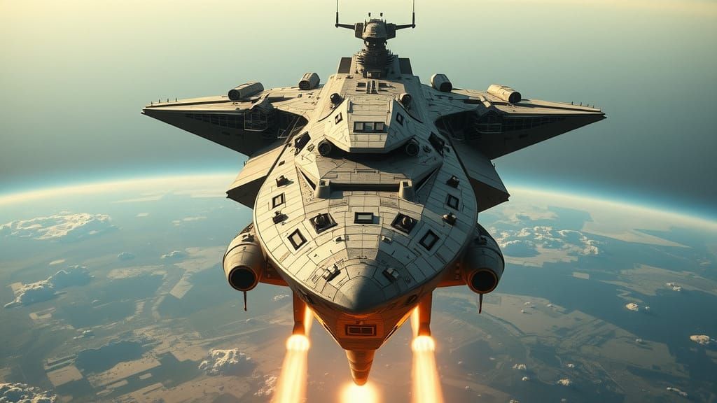 Gigantic Space Battleship Dominates the Horizon