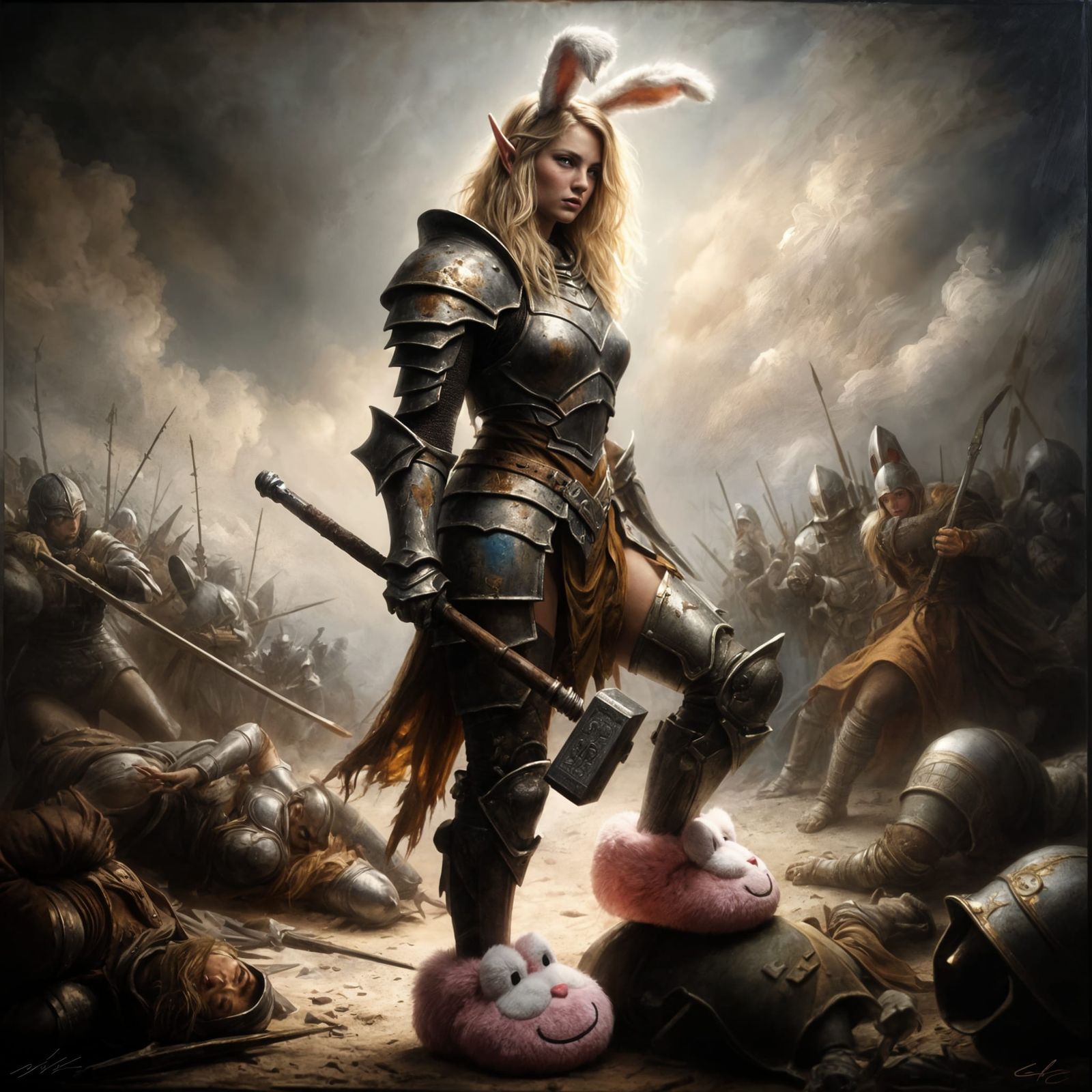 Medieval Warrior Maiden in Tenebrism Style