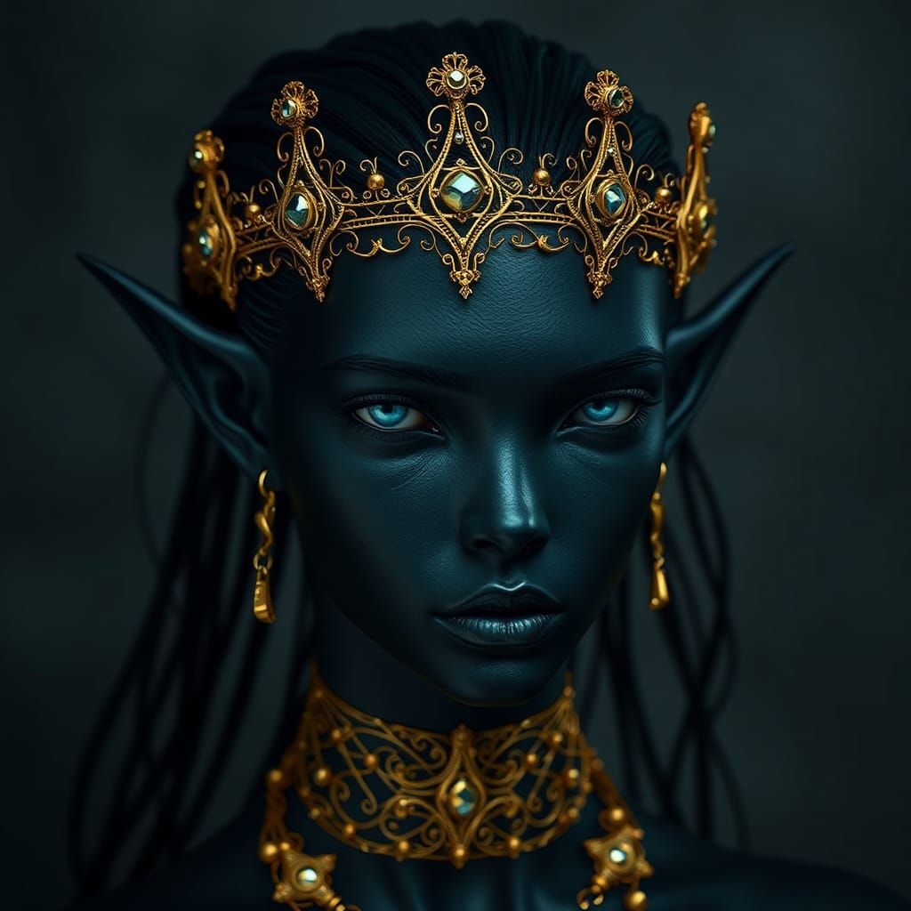 Dark Elf Model with Fractal Golden Diadem