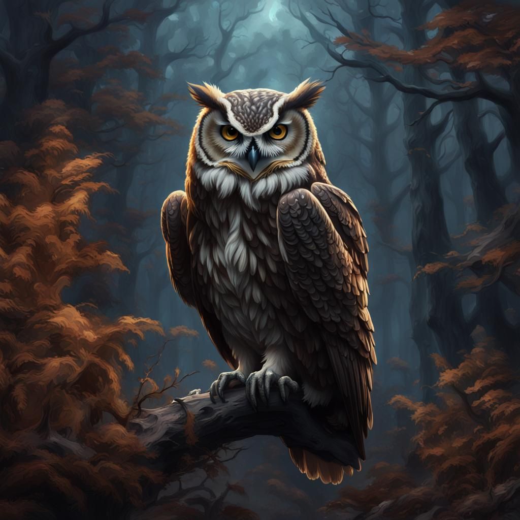 Renaissance Owl: Gloomy, Detailed Matte Painting