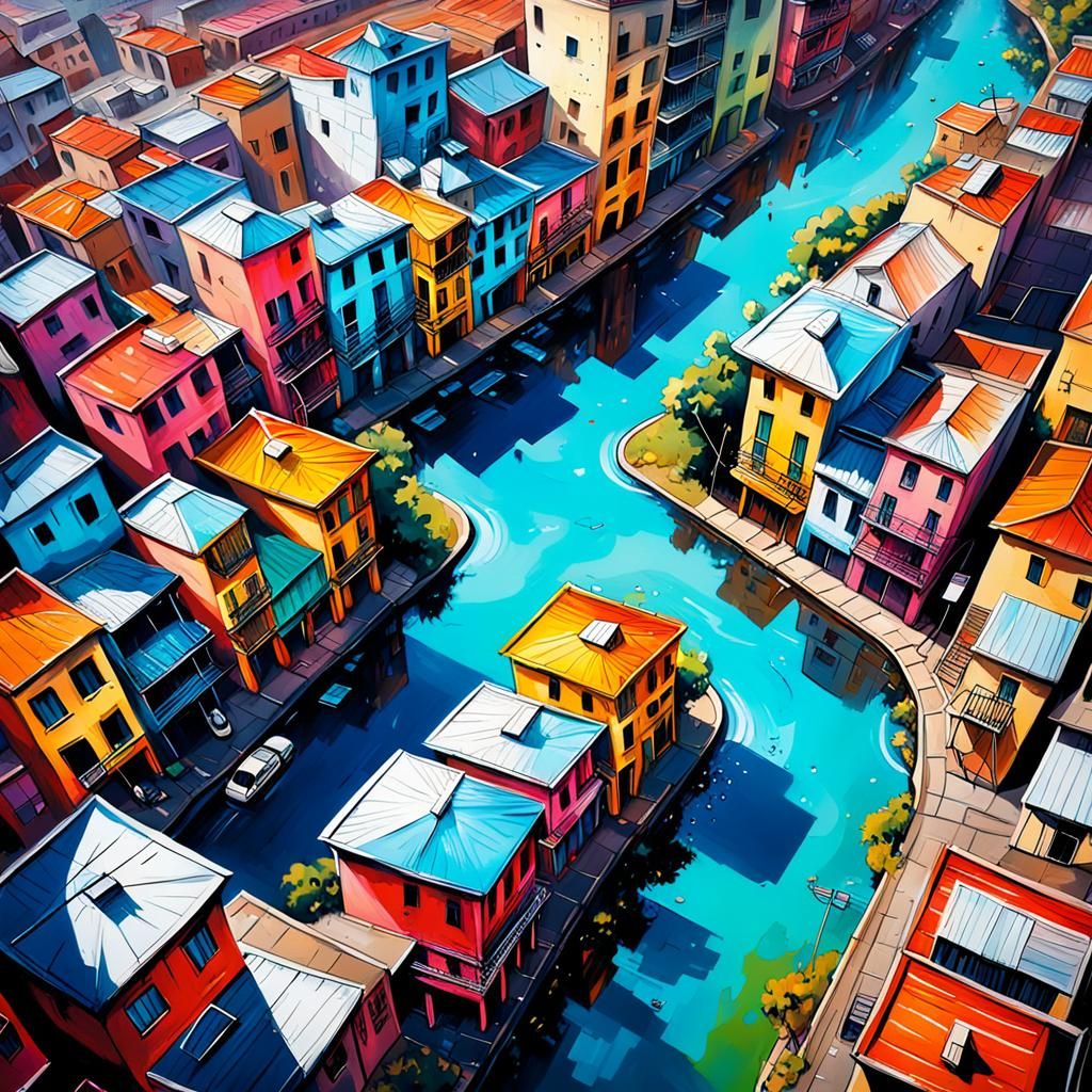 Lemurian Cities Advanced Society Aerial View Graffiti Art