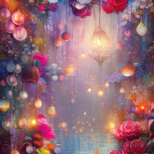 Stained Glass Lotus Lake: Hyperdetailed Digital Art