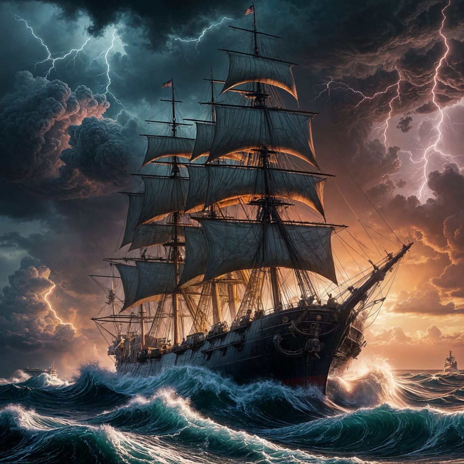 USS Constitution Battles a Stormy Sea