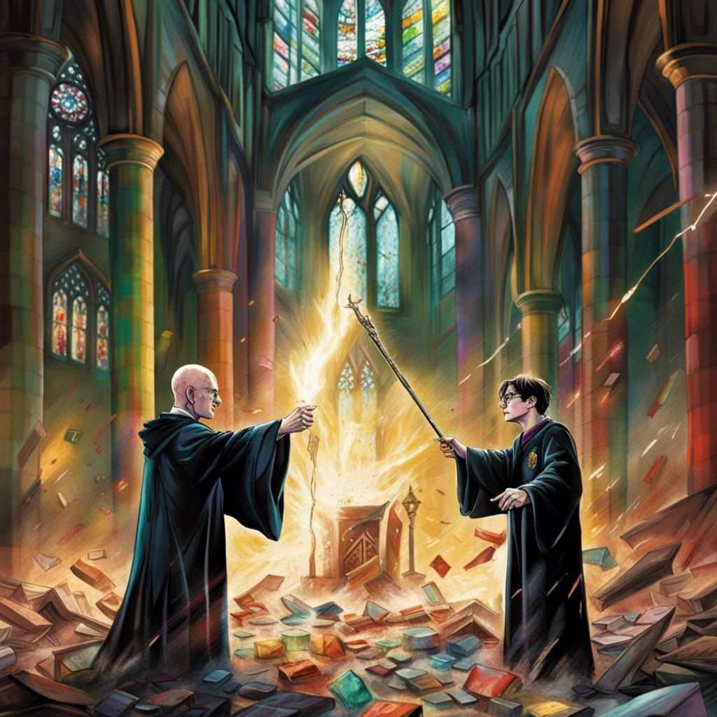 Harry Potter and Voldemort Duel in Cathedral