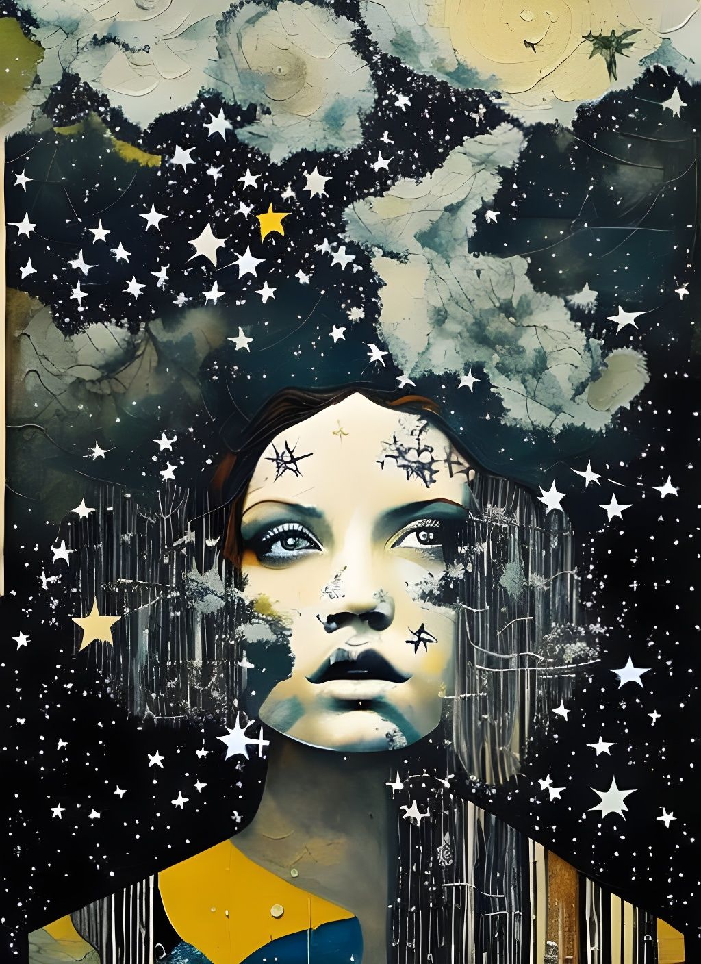 Surreal Double Exposure: Woman and Starry Night