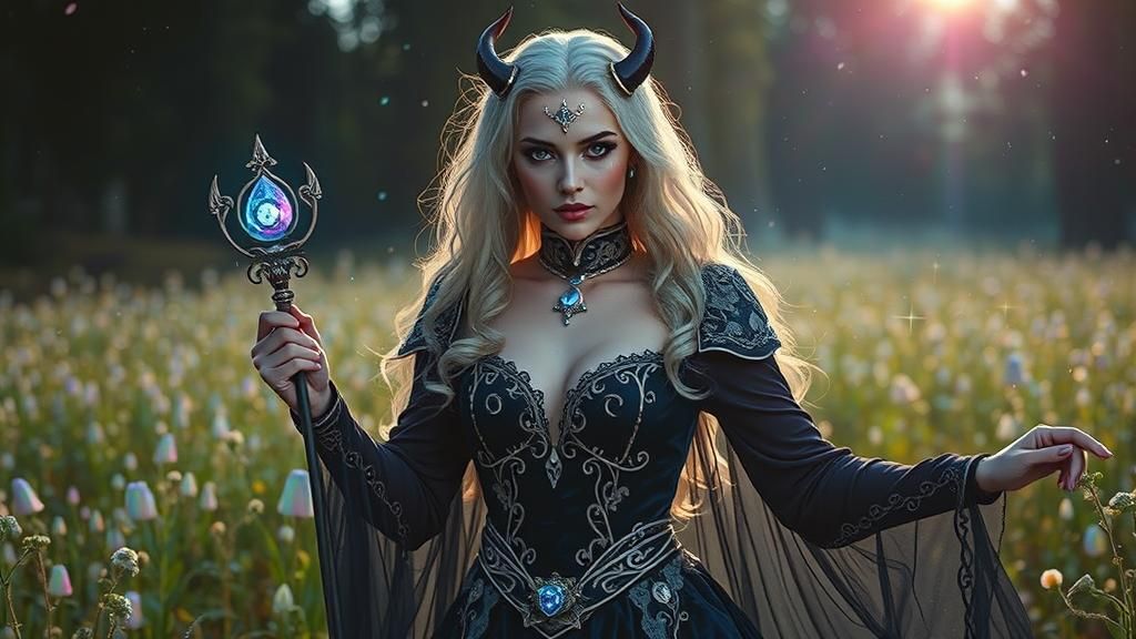 Female Demon in Crystal Meadow, Fantasy Art