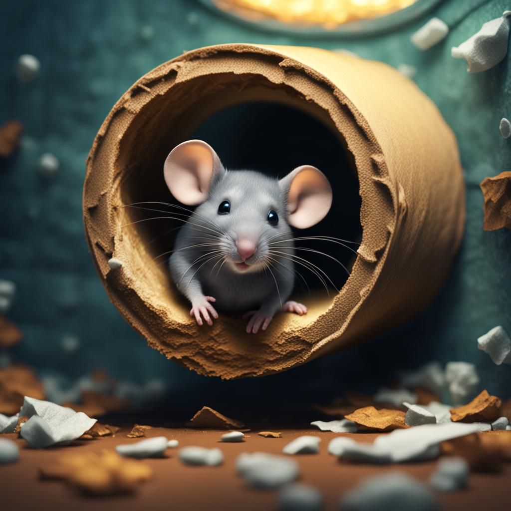 Mouse Sleeping in Toilet Paper Roll: Detailed Matte Painting