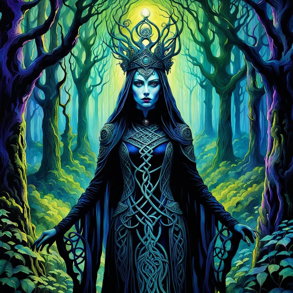 Celtic Banshee in Dark Forest, Art Nouveau Style