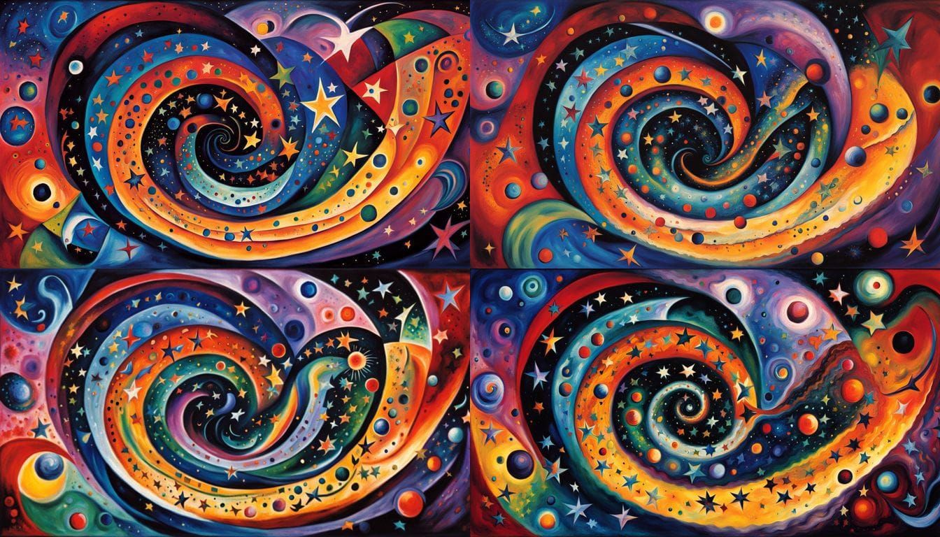 Vibrant Cosmic Vortex in Iridescent Oil Painting Style