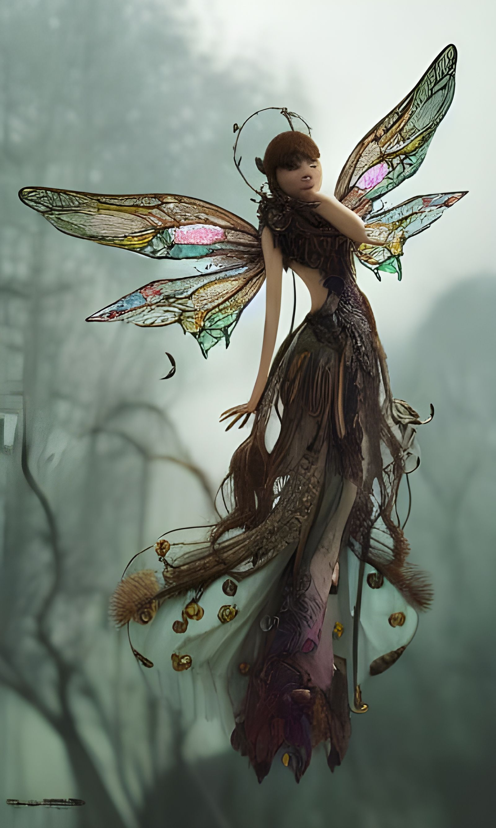 Stained Glass Winged Fairy Doll: 3D Digital Art